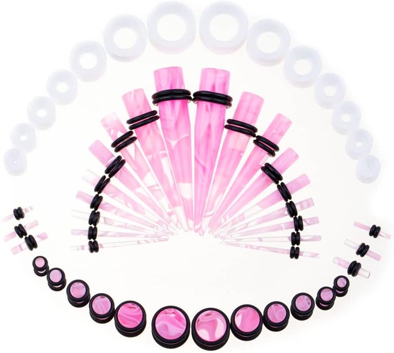 Linkning Store 50 PCS Ear Stretching Kit 14Gauges-00Gauges Earring Marble Acrylic Taper Piercing Jewlery Sets - Image 1